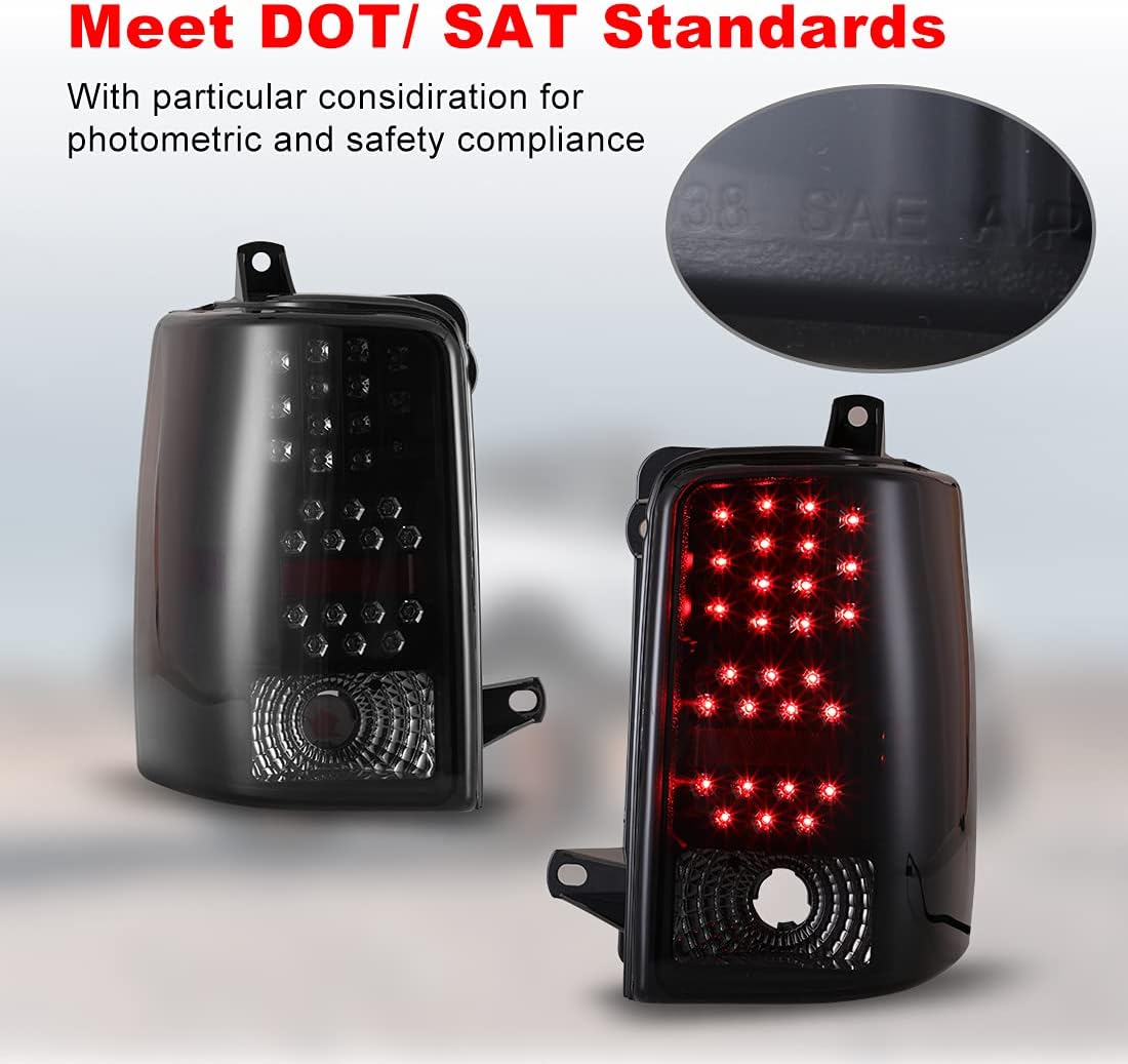 ROXX LED Tail Lights Assembly for 1997 1998 Jeep Grand Cherokee, Taillights with Led Turn Signals, Brake Lights and DRL, Smoke Lens Rear Lights Replacement, Driver & Passenger Side Tail Lamps Pair