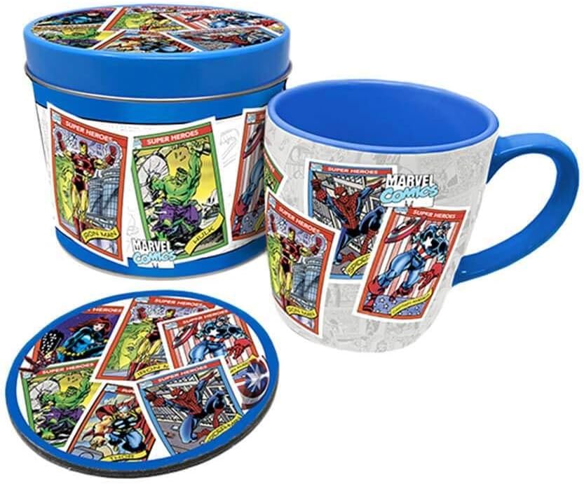 Pyramid International Marvel Comics Mug and Coaster Gift tin Set Collectors Cards Official One Size, Cranberry