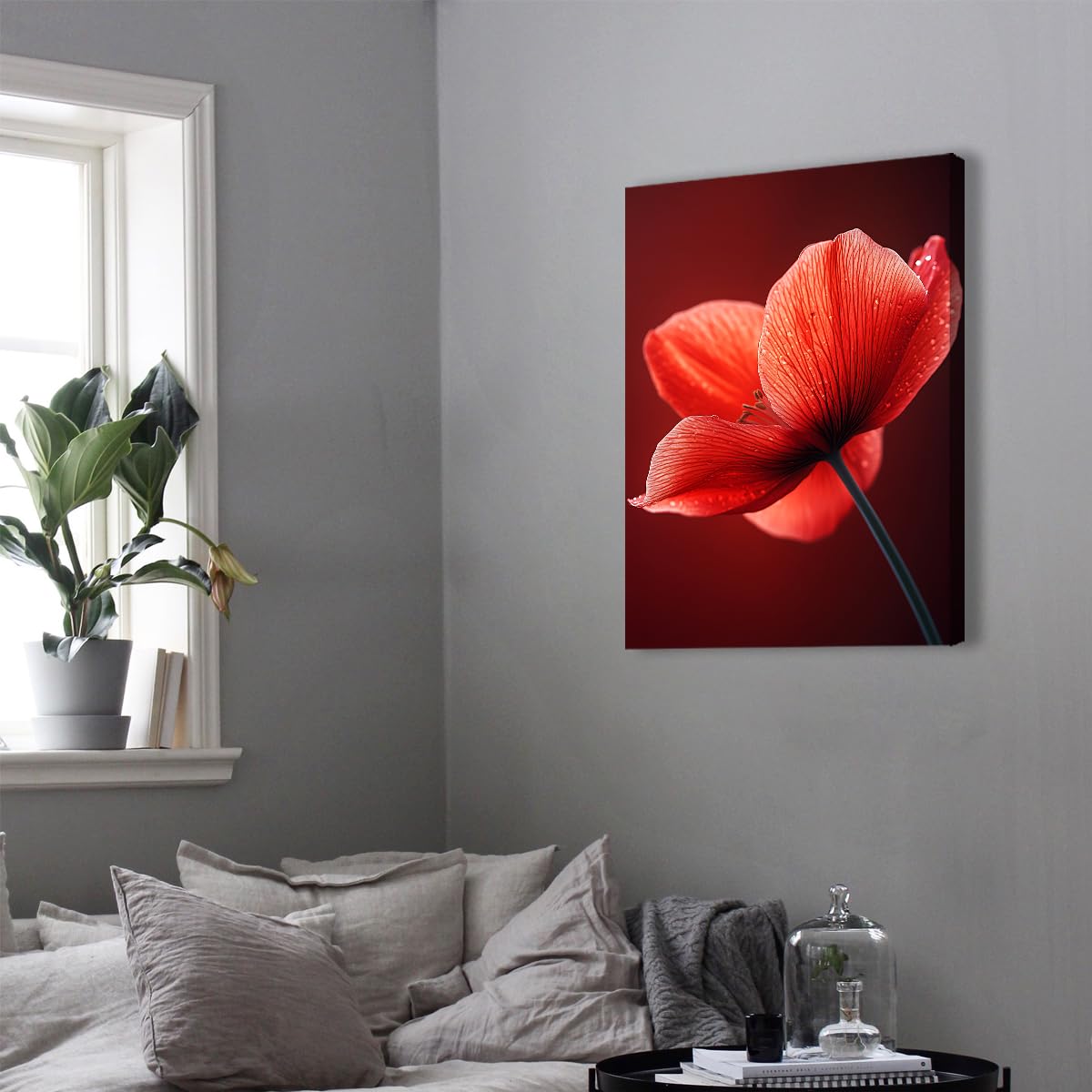 Via Vela Czerwone kwiaty wydruki na płótnie natura botaniczna kwiatowa piękna sceneria kropla wody płatki farby plakaty ścienne do dekoracji salonu 60x80cm