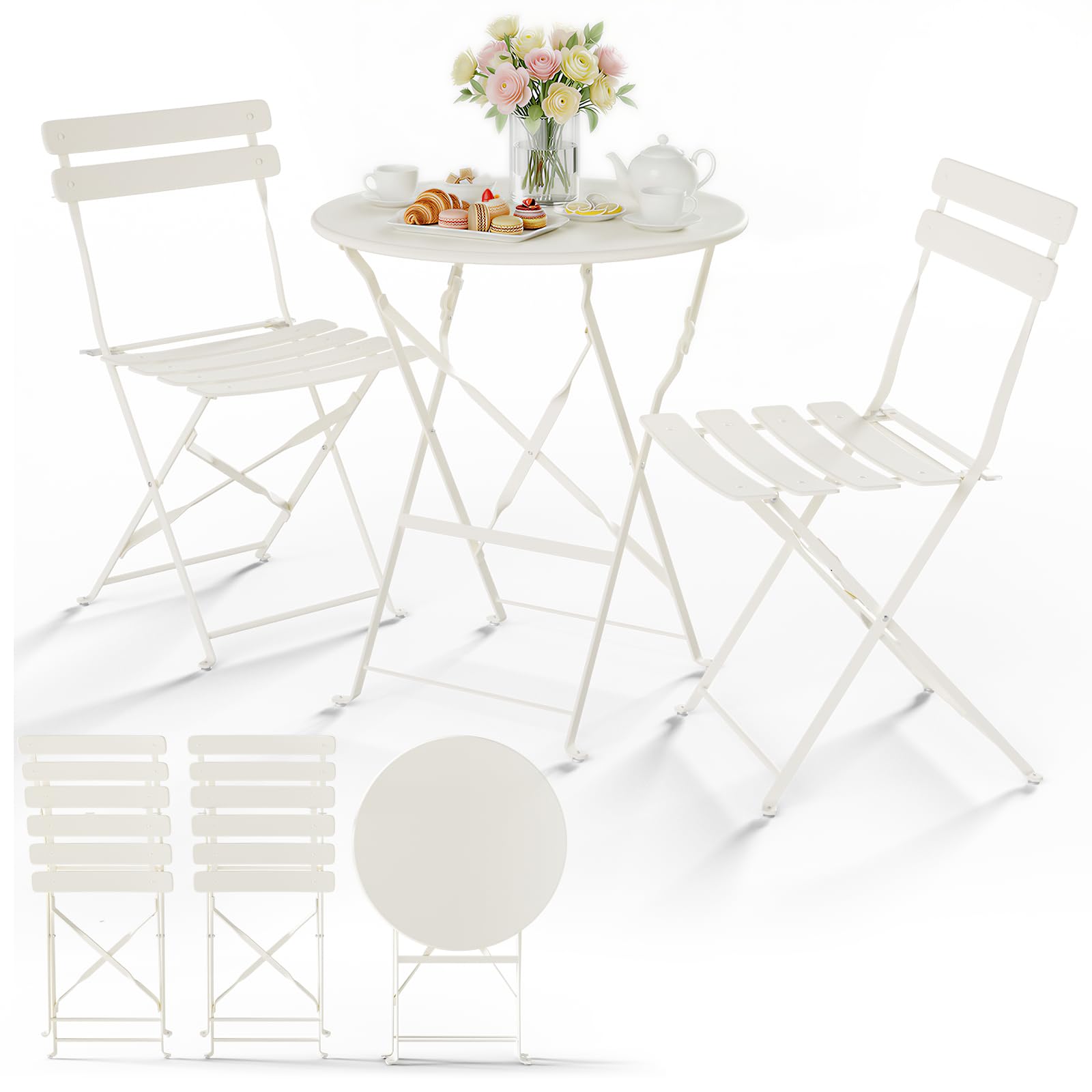 Table et chaises de balcon vounot salon de jardin pliant crème pour terrasse café