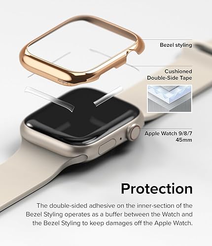 Miniatura 6 de Ringke Estilo de bisel elegante marco de acero inoxidable compatible con Apple Watch Series 9, 8, 7 (1.772 pulgadas), protector antiarañazos