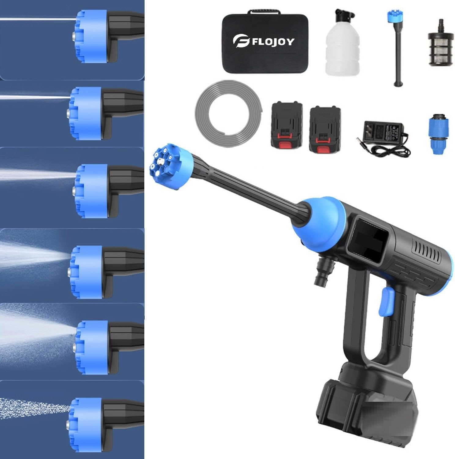 Flojoy Automatic 48V BLDC Cordless Pressure Washer Gun 400W 60-80 Bar with 6in1 Nozzle Handheld Pressure Washer for Cleaning Car Bike Floor Solar Panels AC with 2 Battery Pack & 220v Charger (B0CRVJDPFN) Amazon Price History, Amazon Price Tracker