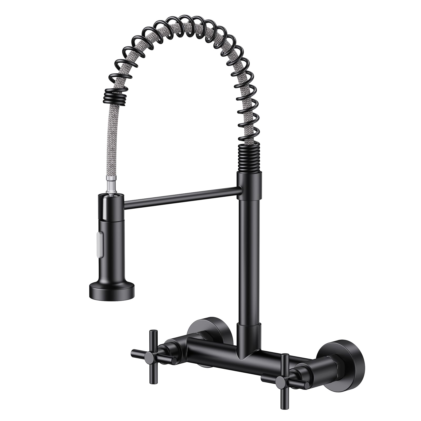 Photo 1 of **FOR PARTS ONLY**
Wall Mount Kitchen Faucet, Hurran Matte Black Kitchen Sink Faucet, 8 Inch 2 Handle Wall Mount Commercial Sink Faucet with Pull Down Sprayer for Kitchen Laundry Room Restaurant