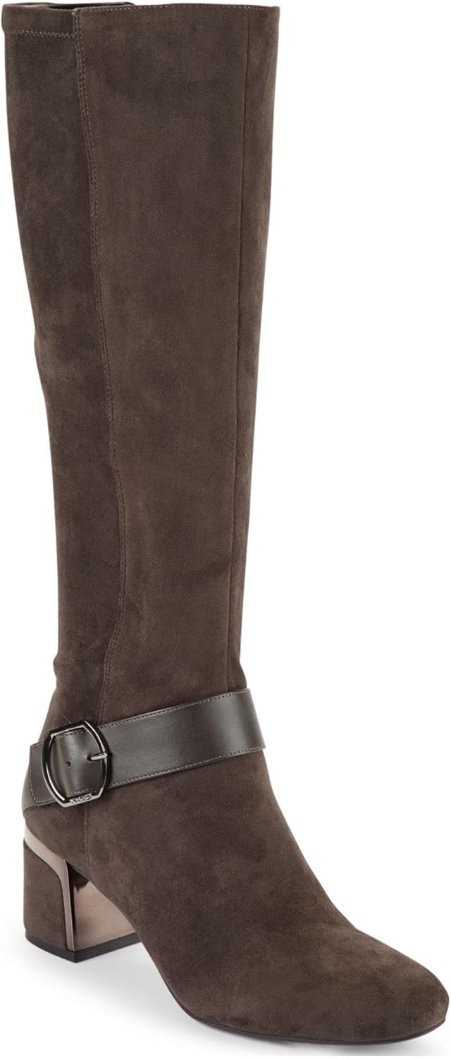 DKNY Womens Gray Buckle Accent Cushioned Round Toe Block Heel Zip-Up Heeled Boots 6