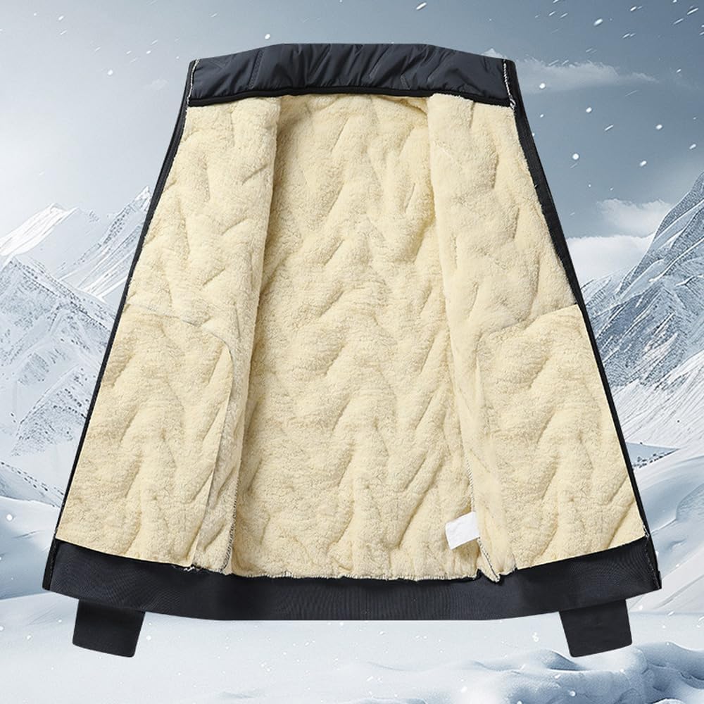 Mens Winter Warm Quilted Sherpa Lined Tracksuit Set, Fleece Jacket Joggers Sweatsuit, Full Zip Casual Wool Vest Suit
