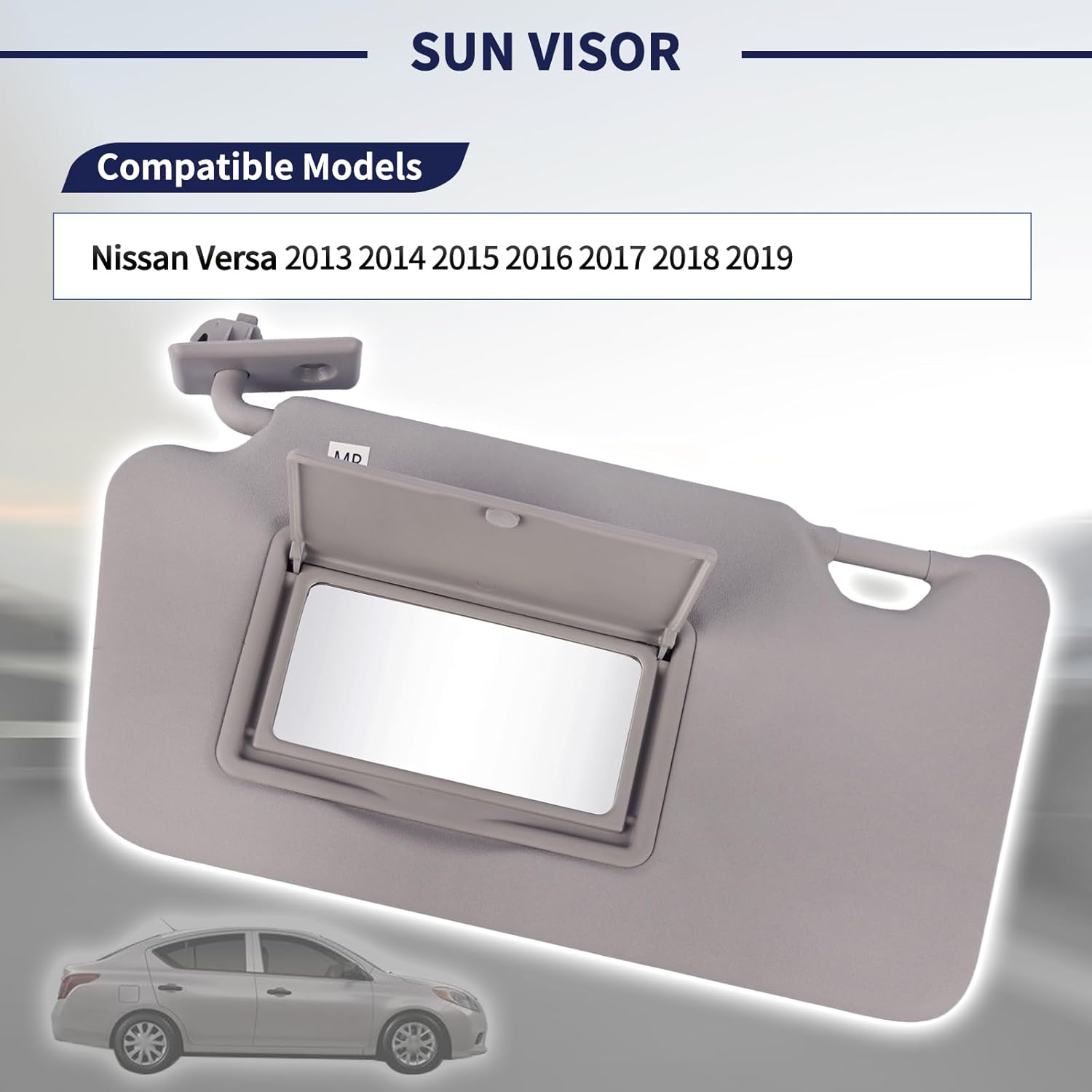Driver Side Sun Visor Fit for Nissan Versa 2013 2014 2015 2016 2017 2018 2019 Replace 96401-3WC0A Front Left | Sun Protection Shade | Makeup Mirror | Gray