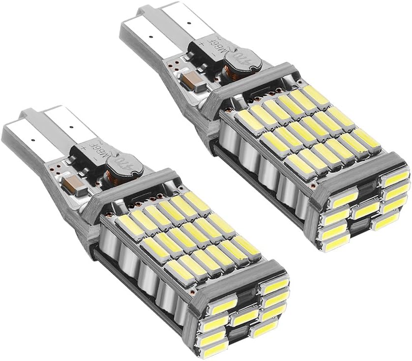 RAYHOO 1000 lumens Extremely Bright 921 912 LED Backup Light Bulbs Canbus Error Free T15 906 W16W socket 45pcs AK-4014 Chipsets, Only For Backup Reverse Lights, Xenon White 6000K, 2pcs