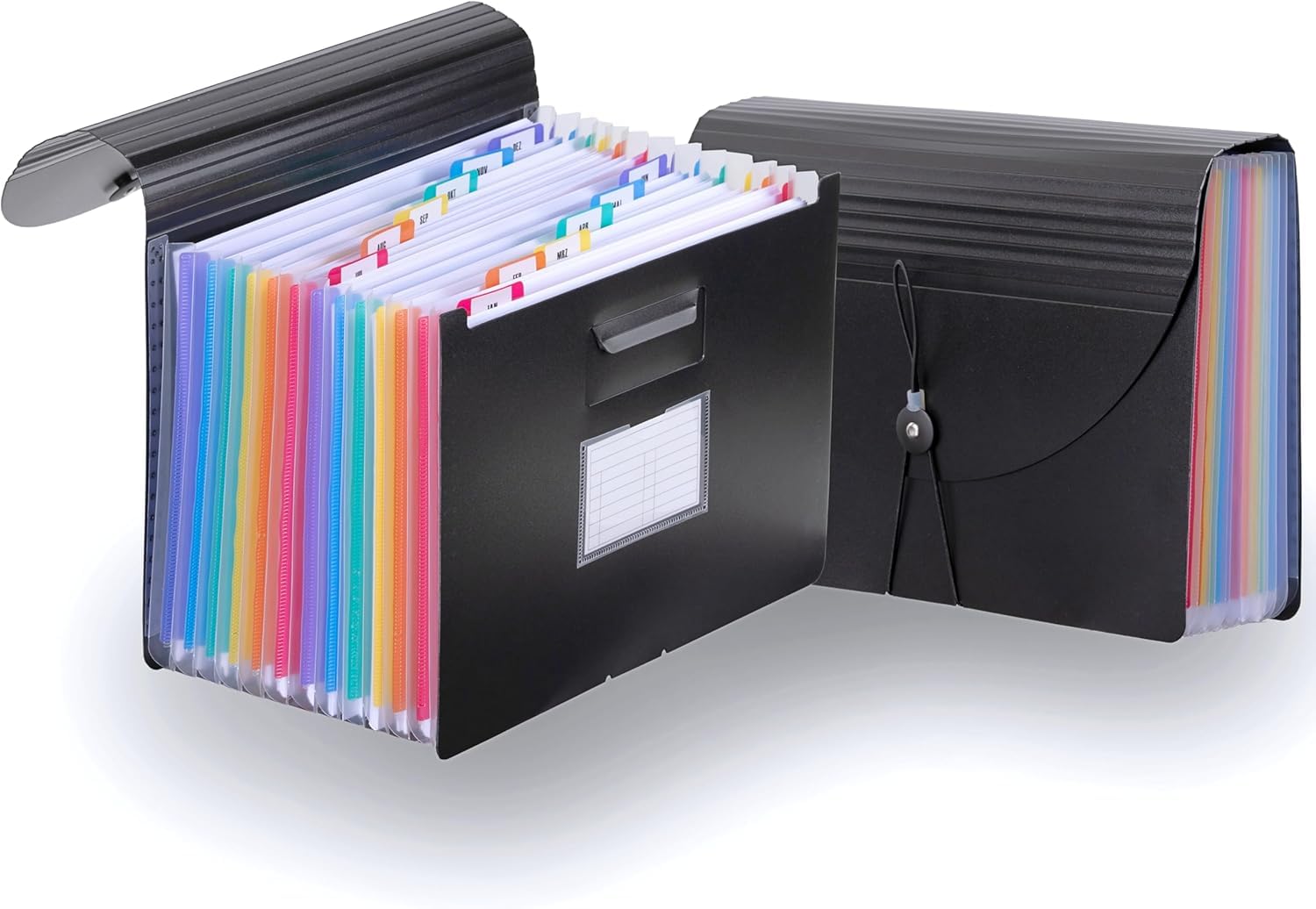 Document Folder A4 12-Pocket Accordion File Organizer Holds Up to 1,500 Sheets Durable Expanding File Folder with Color Tabs Document Case for Office, School, College & Home Black