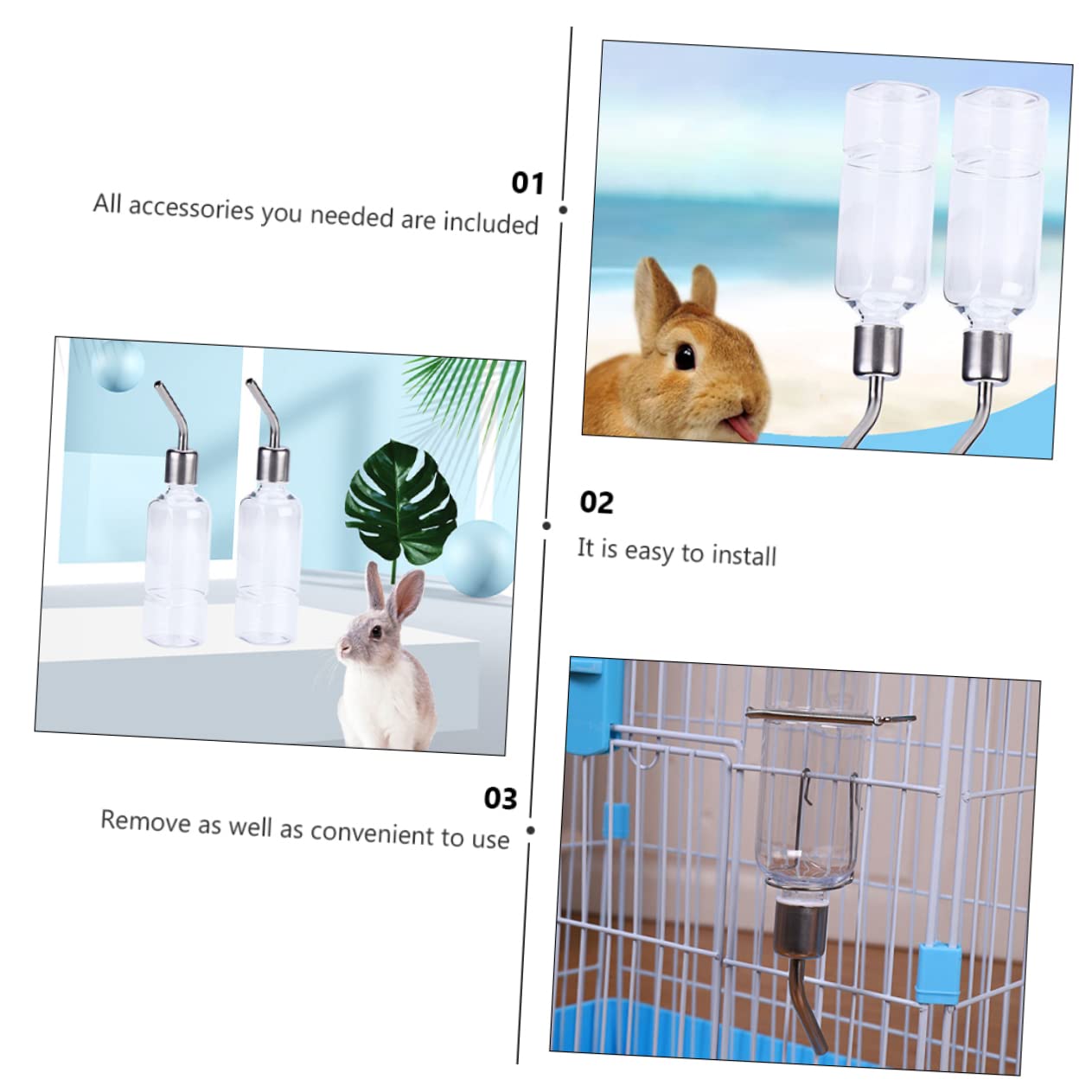 ORFOFE 6pezzi Borraccia Per Animali Domestici Dispenser Appeso Per Conigli Criceti e Porcellini Design Inossidabile Facile Da Installare e Antileak