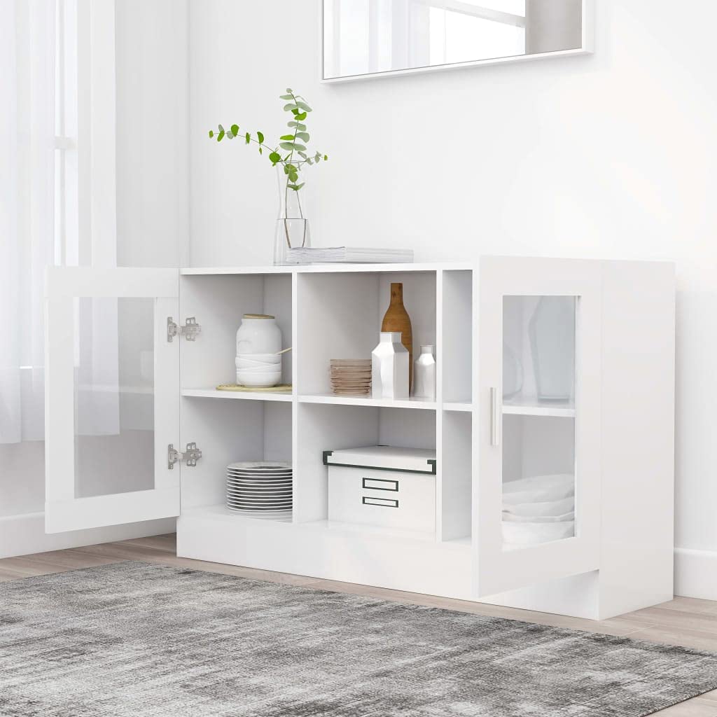 Vitrina blanca 120 x 30,5 x 70 cm de madera con 2 compartimentos y puertas, armario de cocina, armario auxiliar para salón, pasillo, cocina