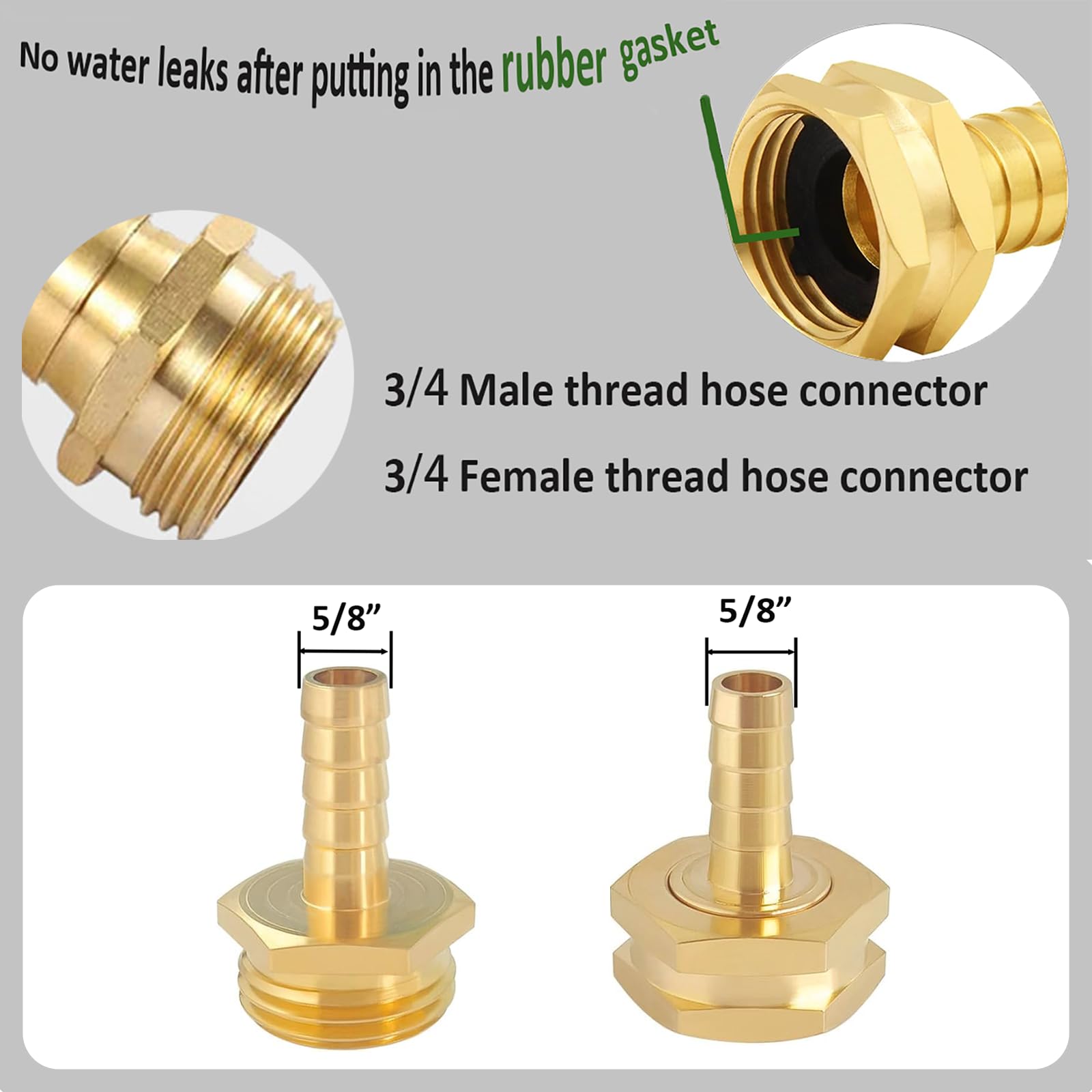 Connettore per riparazione tubi da giardino in ottone massiccio con morsetti, adatto per raccordi per tubi da giardino, raccordi per tubi maschio e femmina, set da 10 (5/8"-10)