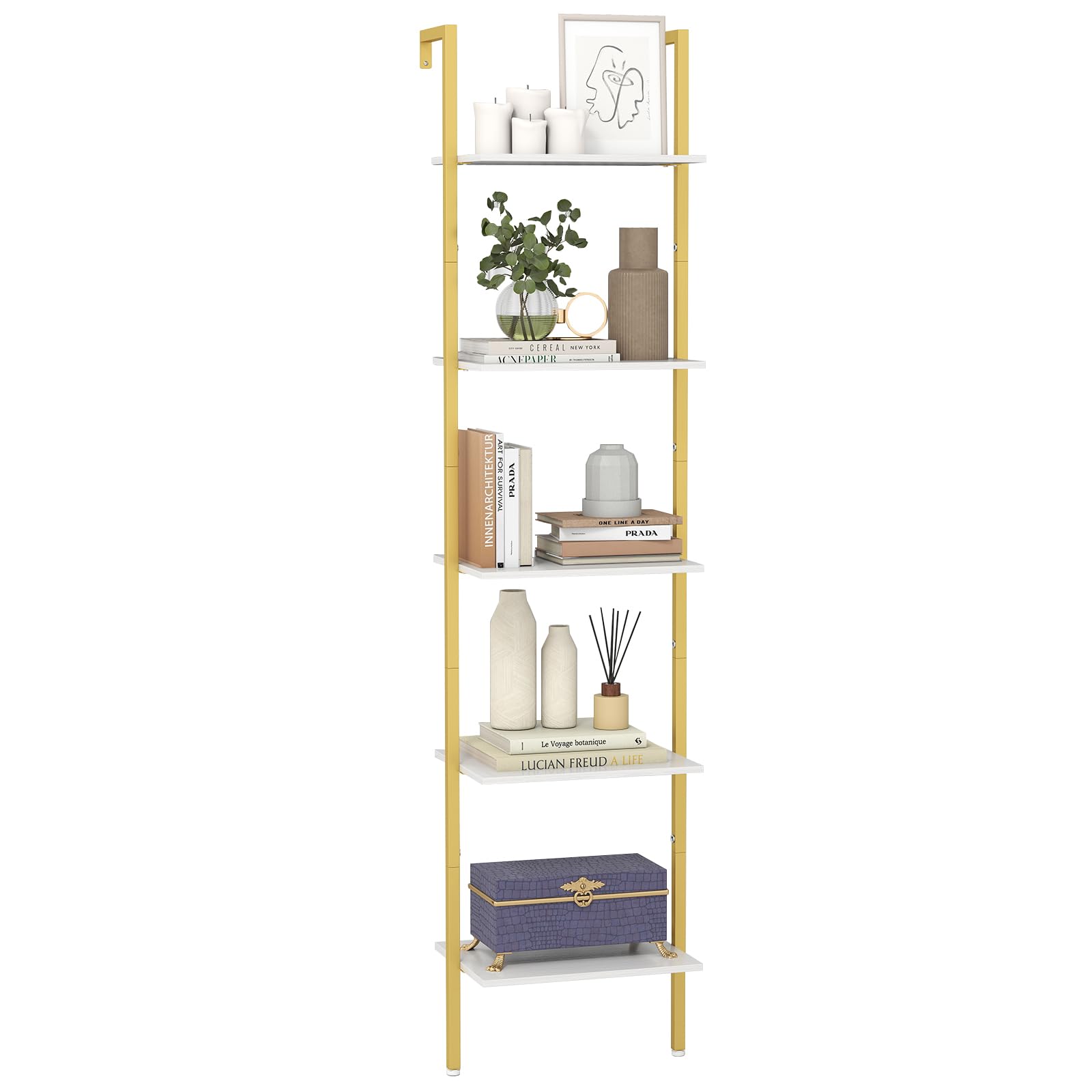 Libreria a scala in bambù multiuso con 5 ripiani, Scaffale moderno da soggiorno cucina ufficio 43x35x165cm