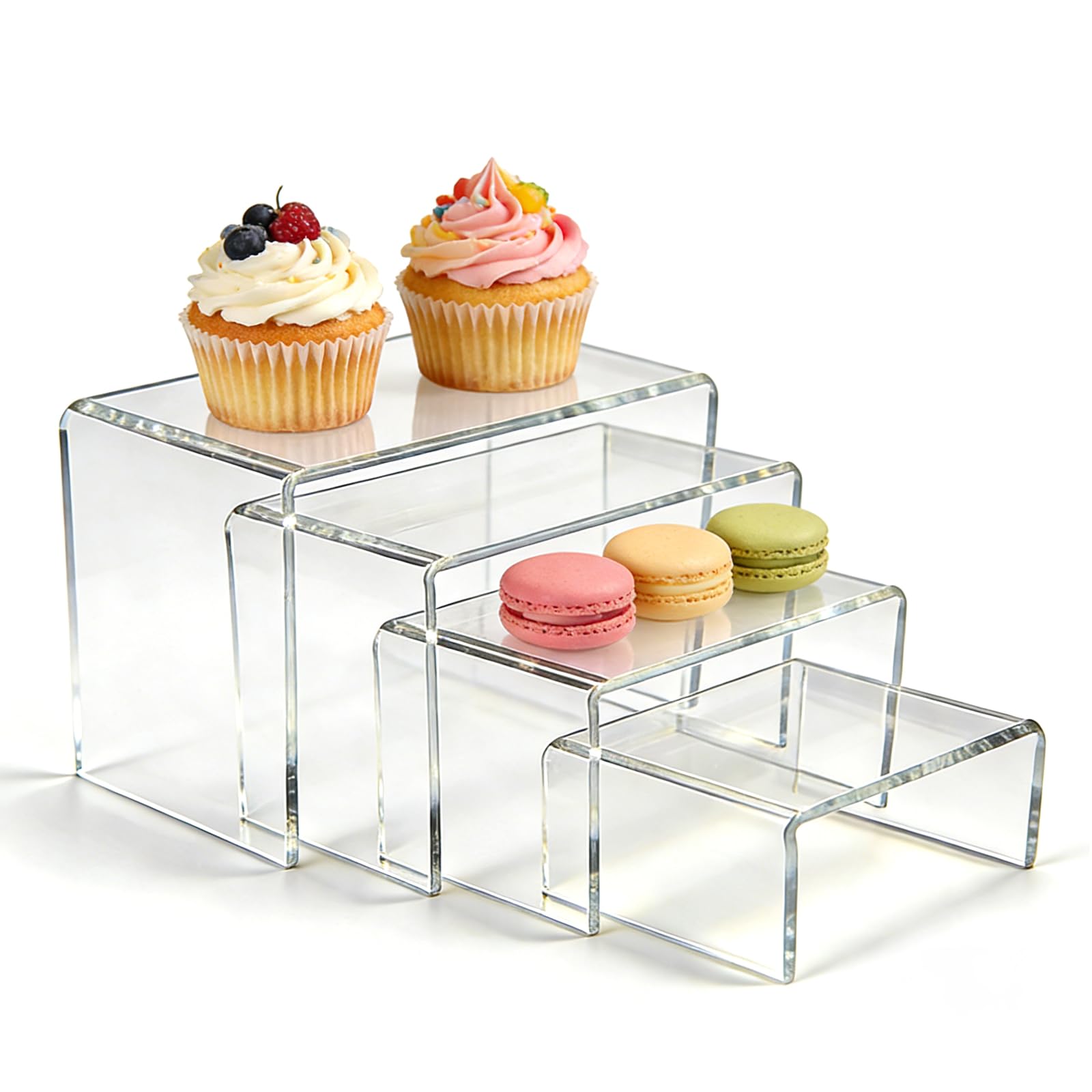 Rthynti Acrylic Display Stand, 4PCS Clear Display Risers, Tiered Shelf Organizer for Collectibles, Action Figures Retail Products & Home Decor
