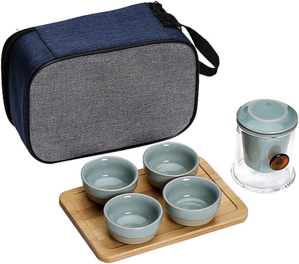 Travel Tea Set, Glass Portable Teapot Infuser Set with Dry Tea Tray for Double Walled Teacup for Loose Tea, for Office Or Homeworking Daily Tea,