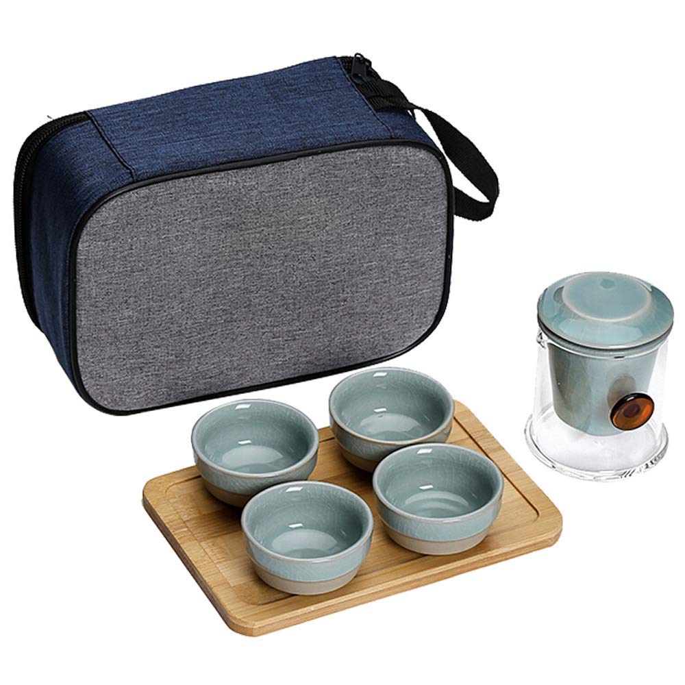 Set da tè da Viaggio, Set di infusori per teiera Portatile in Vetro con Vassoio da tè a Secco per Tazza da tè a Doppia Parete per tè Sfuso, per L'Ufficio o Il tè Quotidiano a casa