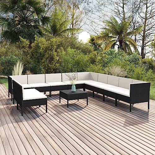 KCCKOM Garden Furniture Set 12 Piece Patio Lounge Set with Cushions Poly Rattan Black