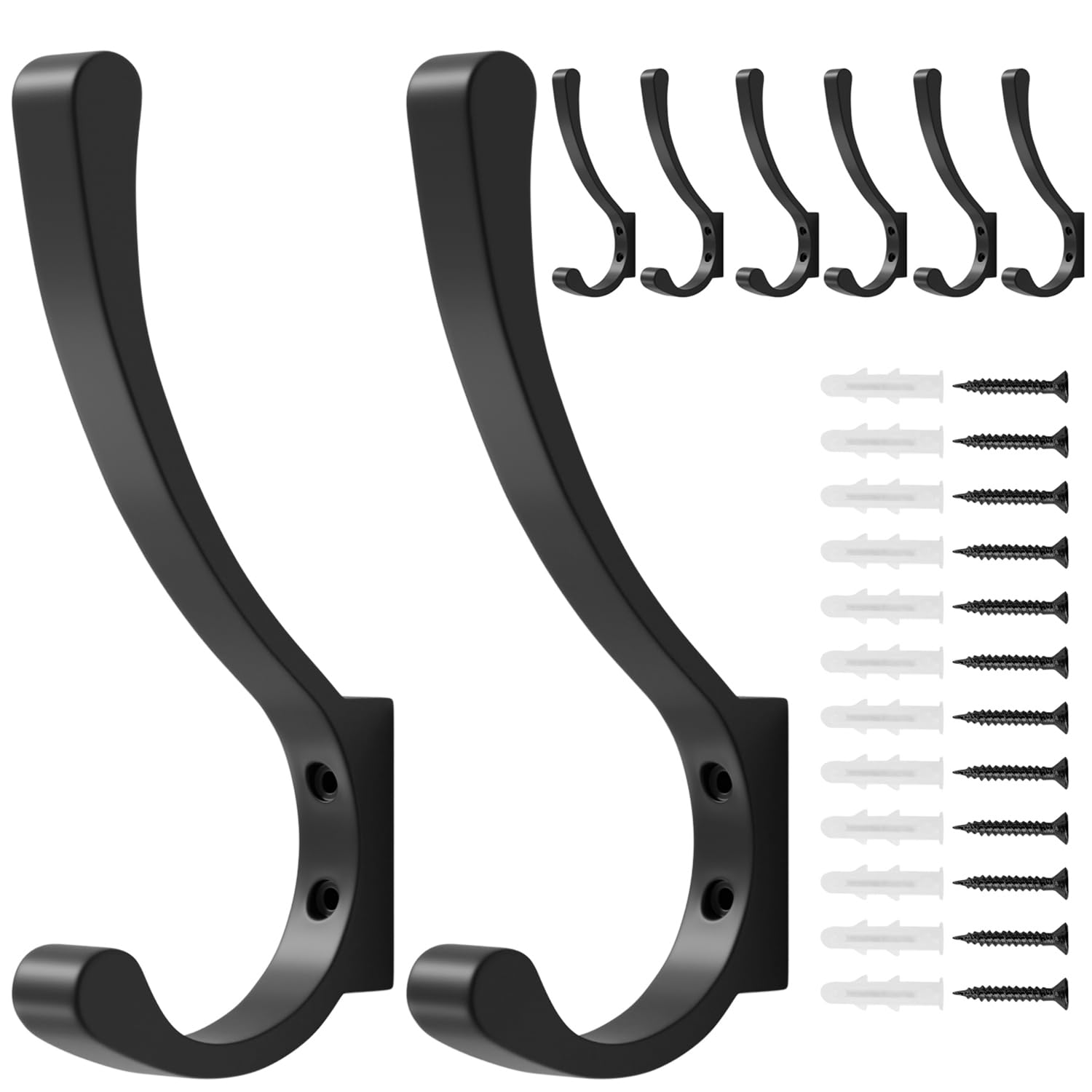 Crochets muraux pour sac à main ultra robustes : lot de 8 patères métalliques noires