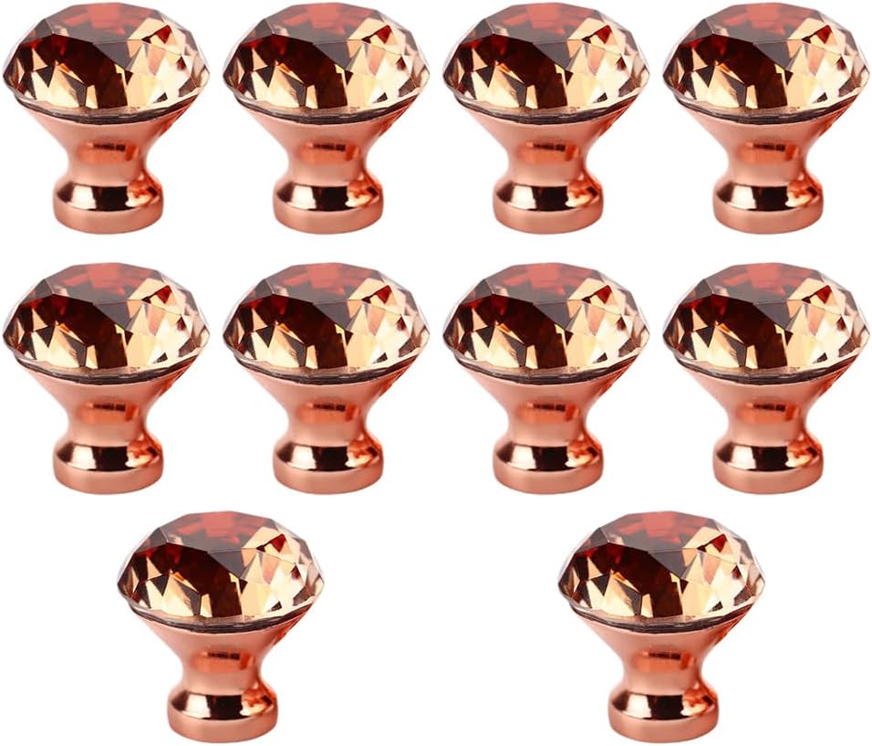 ARTIBETTER 30 Pcs Crystal Knobs Drawer Knobs Pcs Per Pack Convenient to Use Complete Set Screw Rose Golden Color Aluminum Alloy Fashionable Cupboard Pulls Shiny Cabinet Handle Glass