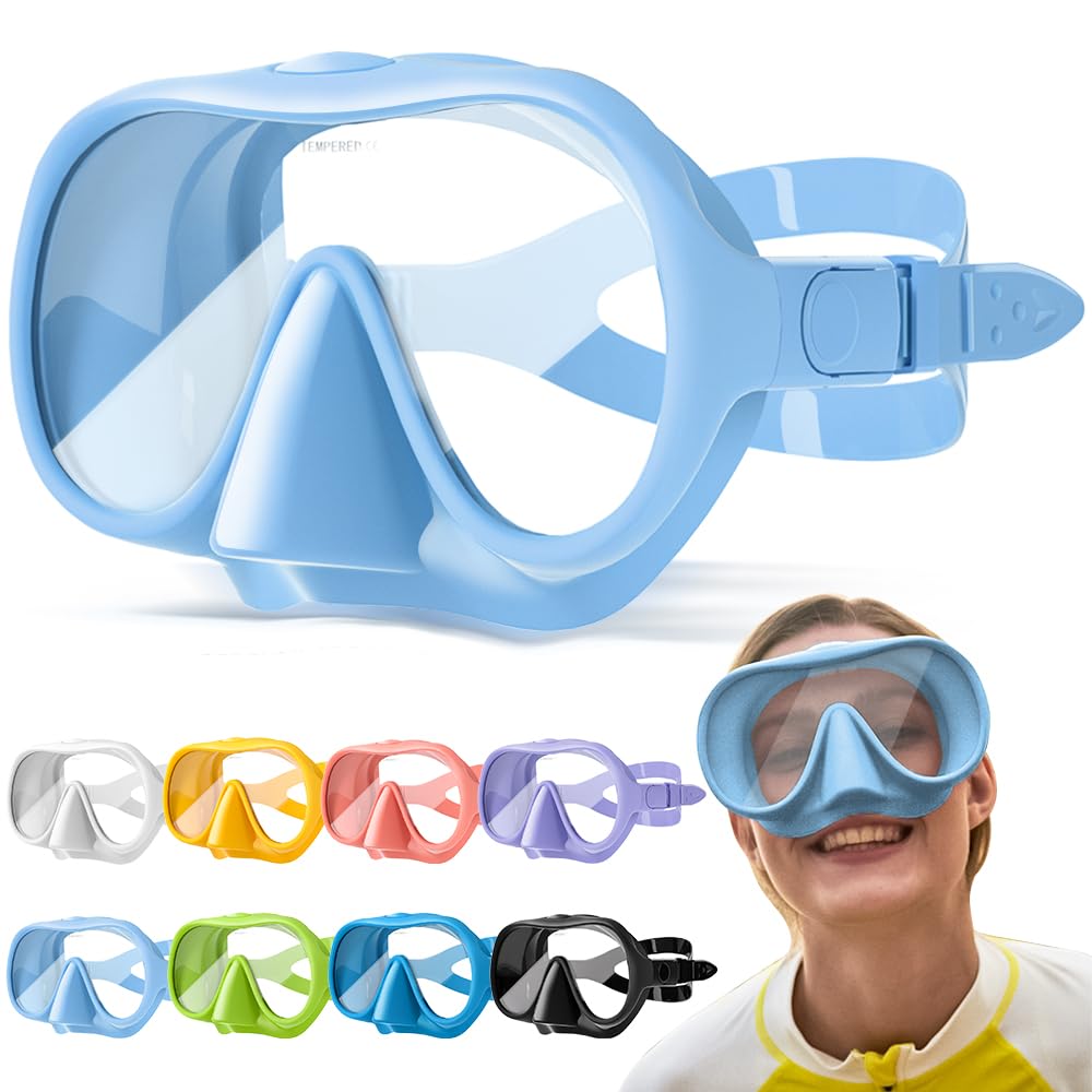 HINATAA Snorkel Set Adults, Fashionable Macaron Colors Frameless Snorkeling Mask, Ultra Wide View Anti-Fog Snorkel Mask Set