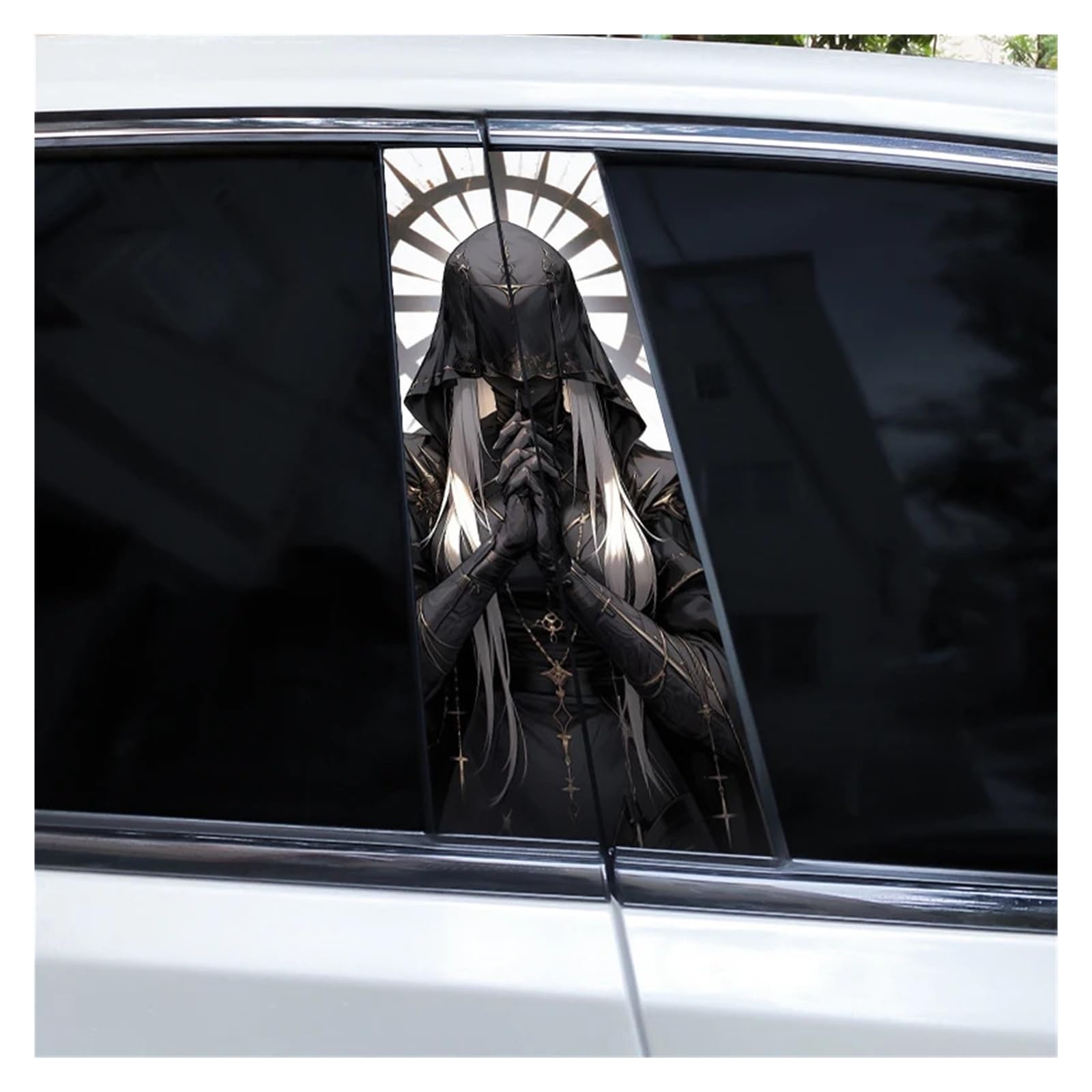 Car Side Decals 2pcs Cross Nun Sticker Car Doorpost Decal Waterproof Sunscreen for B-Pillar Door Decoration(Style G)