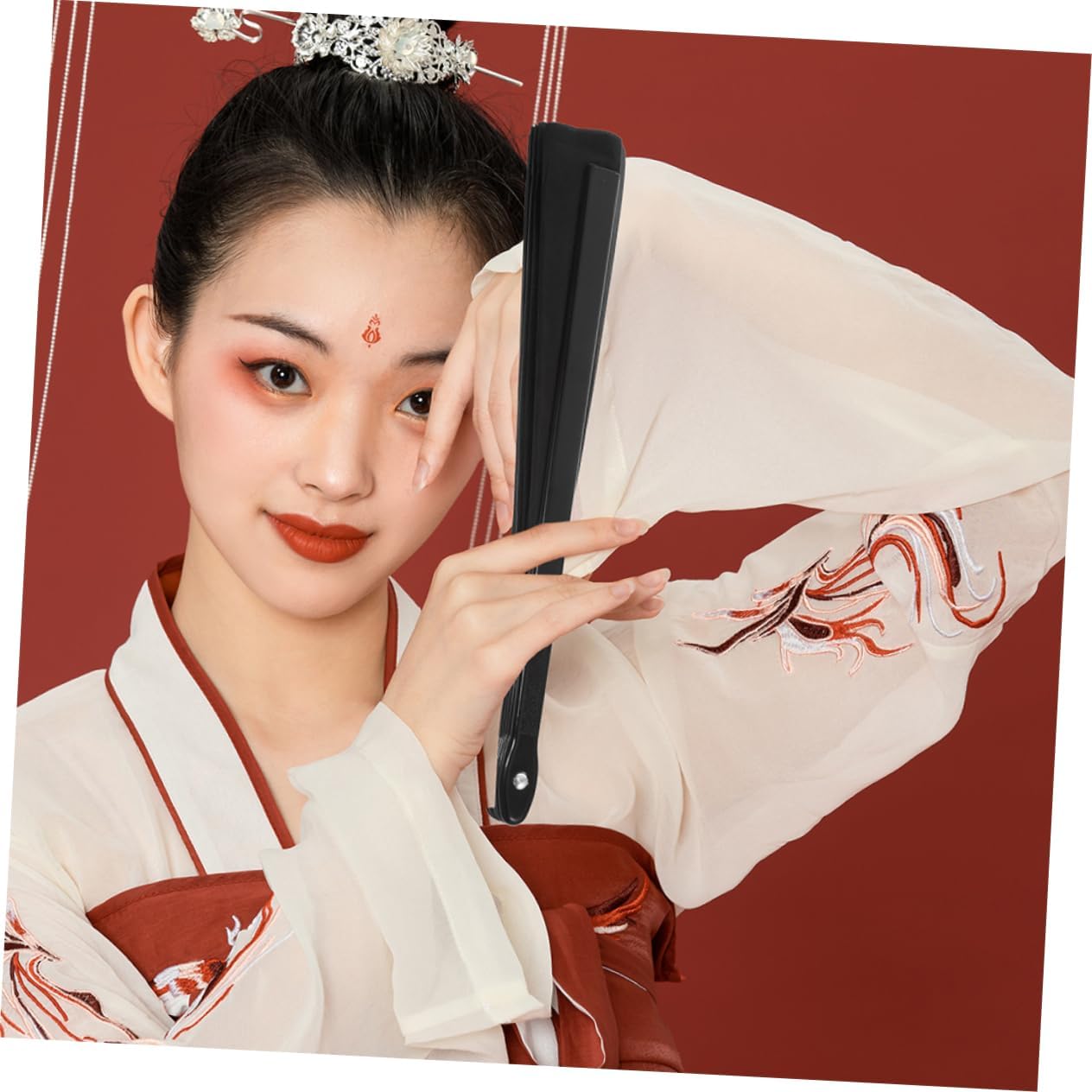 GLEAVI Large Vintage Folding Fan 4pcs Handheld Chinese Style Fan for Women Foldable Craft Props for Weddings and Festivals