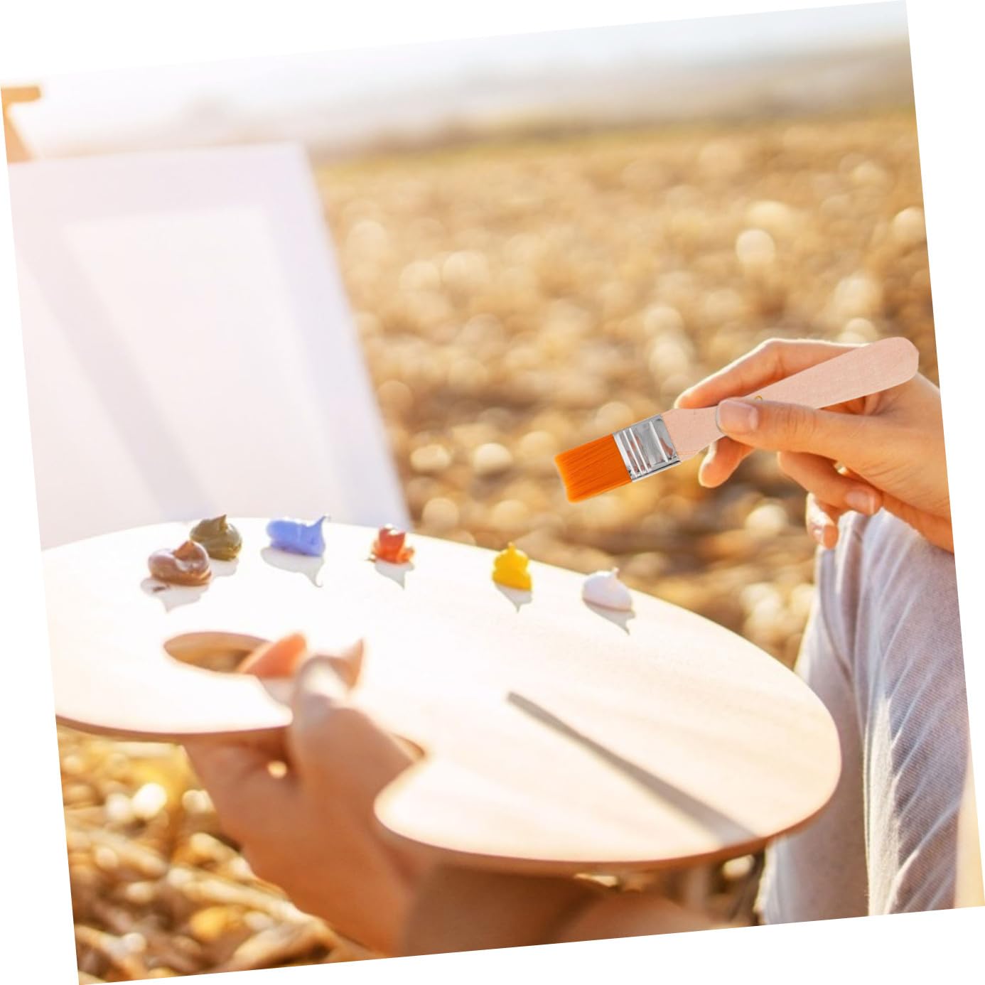 TEHAUX Pinceau Plat en Nylon à Manche Bois 50 Pièces pour Vernis