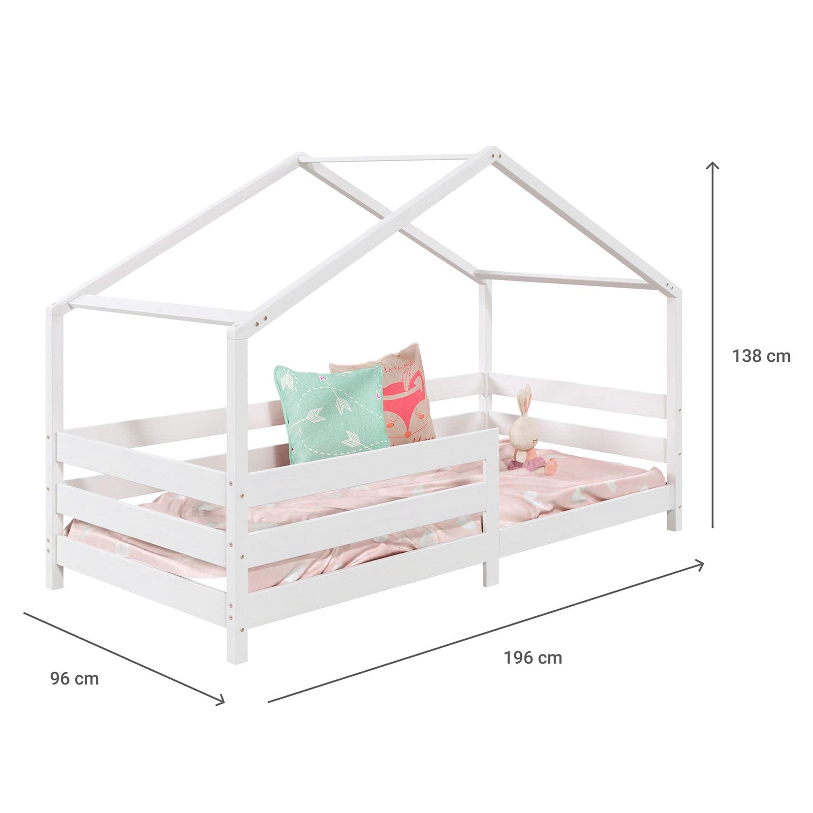 IDIMEX Lit cabane Rena lit Simple Montessori pour Enfant 90 x 190 cm, avec barrières de Protection, en pin Massif lasuré Blanc