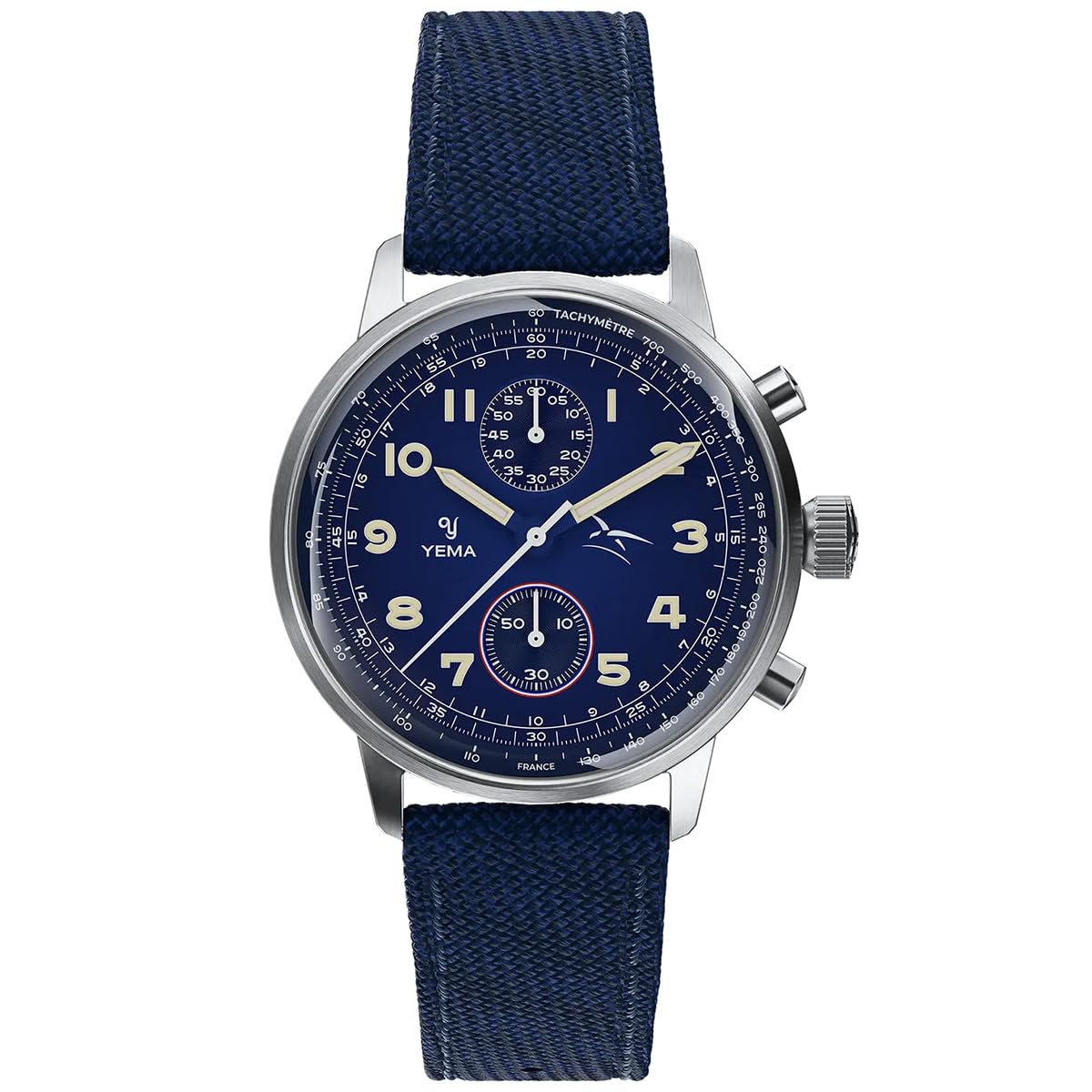 YEMA Flygraf Air Force - Reloj cronógrafo mecánico de cuarzo híbrido de acero para hombre, Negro , Correa
