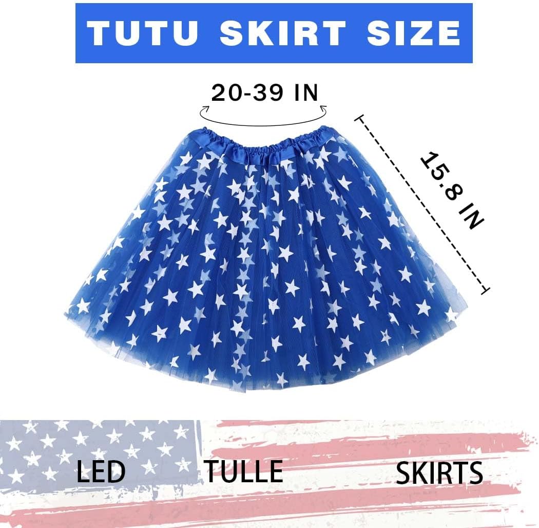 4th of July Tutu Skirt Blue Star Tutus Women USA Independence Day Tutu Skirts Layered Tulle Skirts Ballet Dance Costume