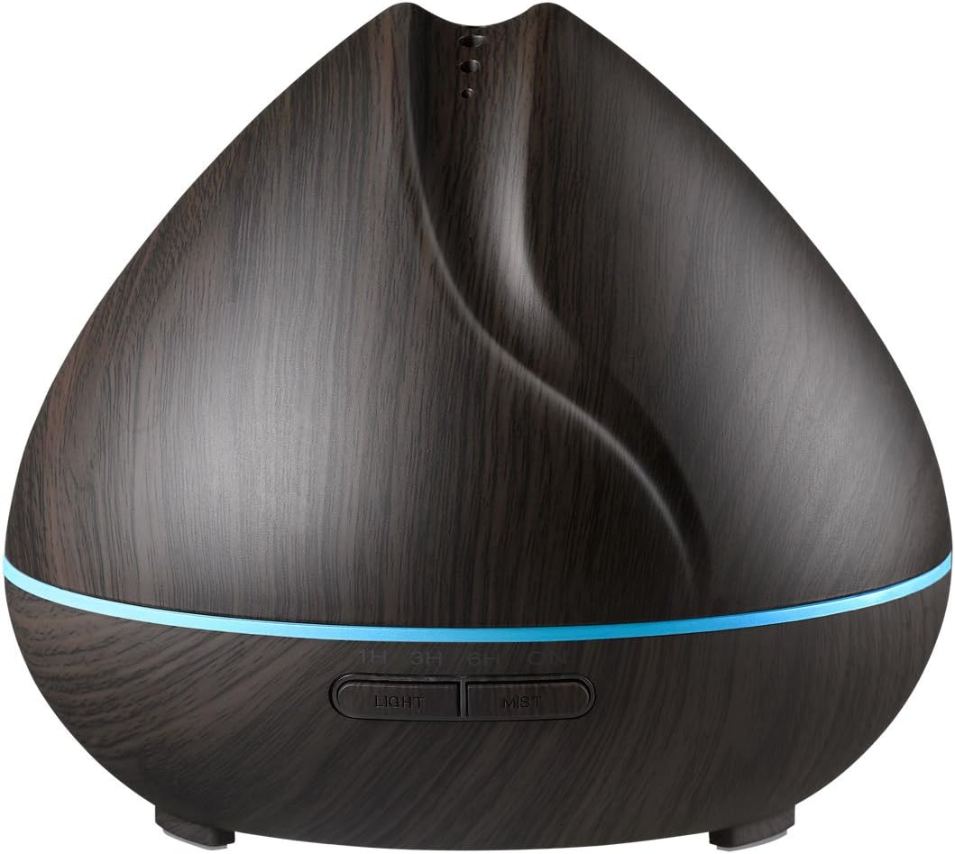 Essential Oil Diffuser Aromatherapy Diffuser 400ml Cool Mist Humidifier Purifier Oil Vaporizer 4 Timers & 7 Colors Light Auto Shut-Off Black Wood Grain