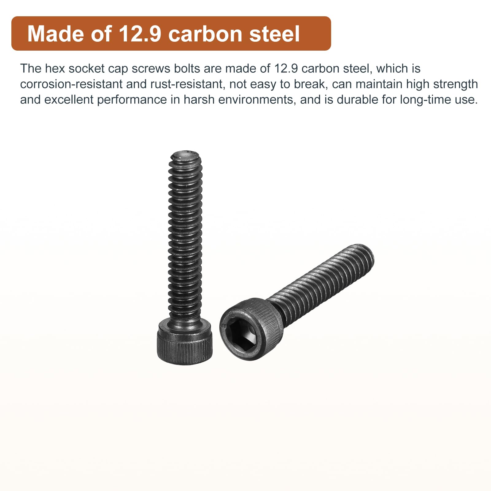 DTGN #10-24x1" Socket Head Cap Screws Bolts, 25Pcs 12.9 Grade Alloy Steel, Machine Hex Socket Screw, Hex Drive - Image 3