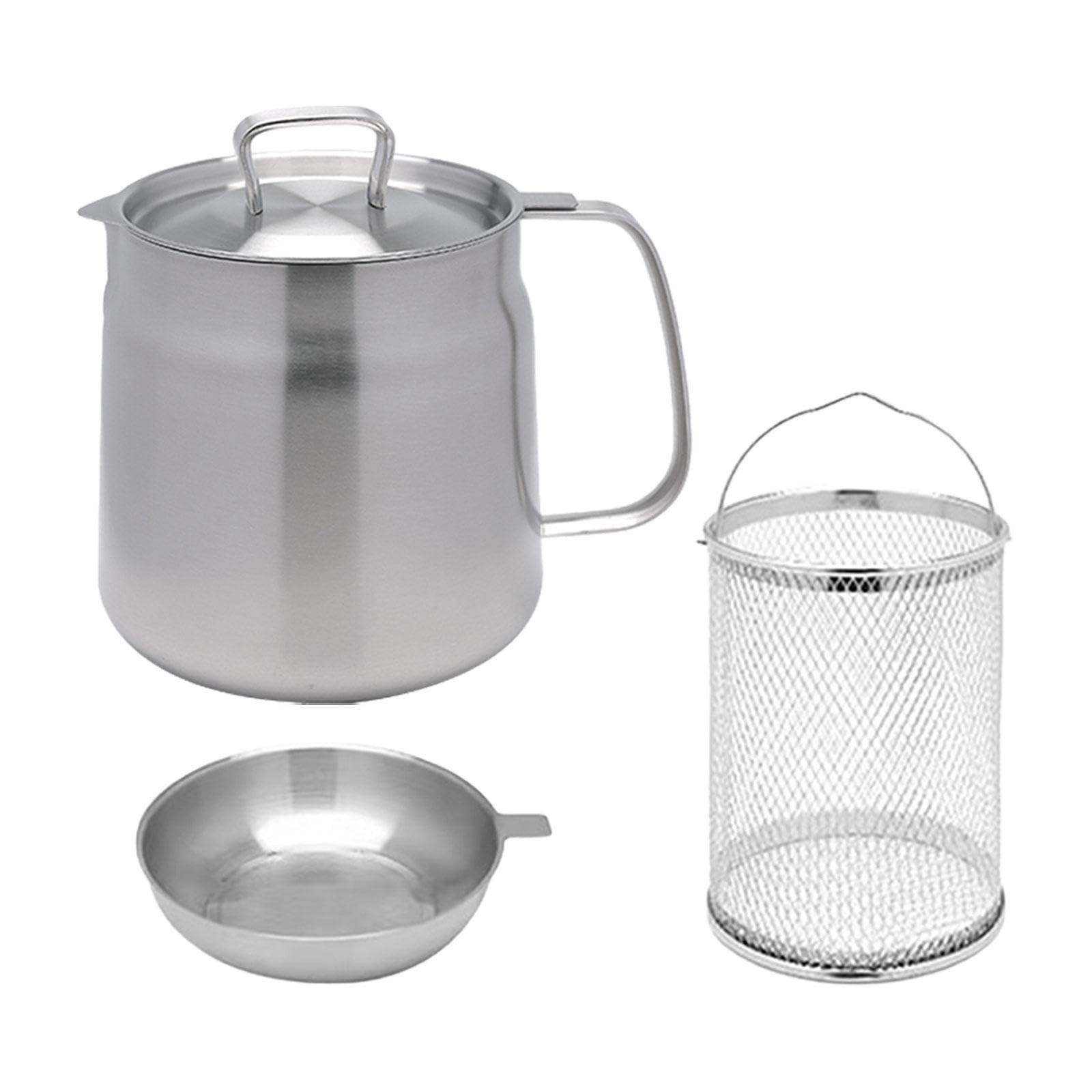 Freidora Fondo Profundo Olla Cesta Acero Inoxidable Cocina Filtro Aceite Calentador Práctica Ideal para Hogar Restaurante Camping Fiesta Picnic, 1.5L, Individual
