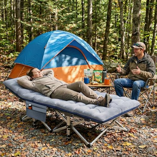 Image of ABORON XXL Camping Cot for Adults 900LBS - 78 inchx32 inch Oversized Folding Bed with Mattress Pad, Heavy Duty 1200D Oxford Outdoor Cot with Carry Bag