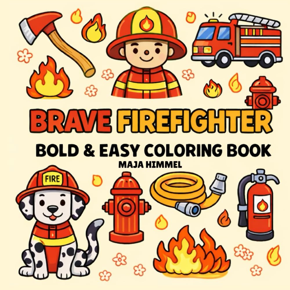 Brave Firefighter Coloring Book for Kids: 40 Bold & Easy Fire Truck & Firefighter Coloring Pages for Kids Ages 4–8