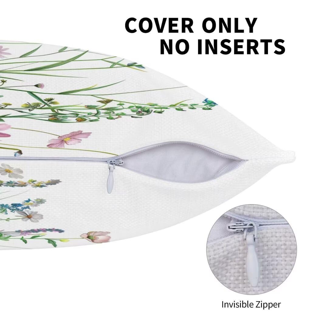 Kissenbezug 60x60 cm Wildblumen Sofakissen 4er Set Leinen Dekokissen Kissenbezüge Couchkissen Gras Outdoor Kissen Zierkissen Kissenhüllen für Schlafzimmer, Sofa, Stuhl, Bett, Garten Deko Kissen -LI87