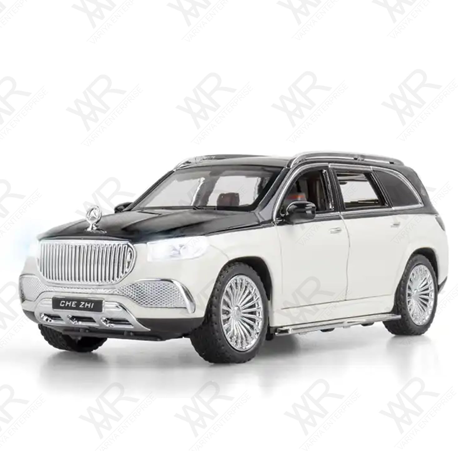 Enterprise 1/24 Big Mercedes Maybach GLS600 Toy Car Metal Pull Back Diecast Car with Openable Door and Sound Light, Gifts Toys for Kids【 White/Black 】