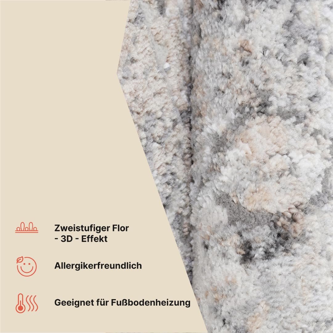 TAPISO Valley Rund Teppich Kurzflor Vintage Hellgrau Blumen 120 x 120 cm
