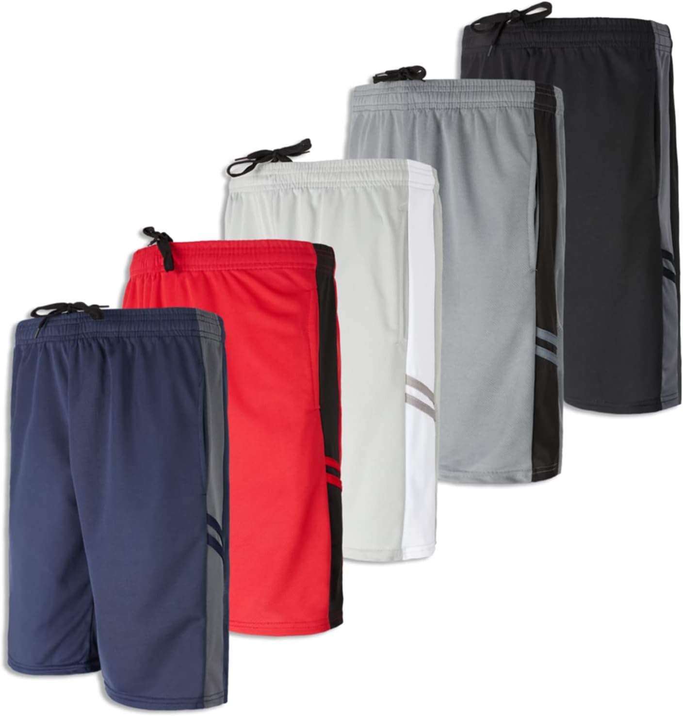 Real EssentialsBoys' 5-Pack Mesh Active Athletic Performance Basketball Shorts with Pockets