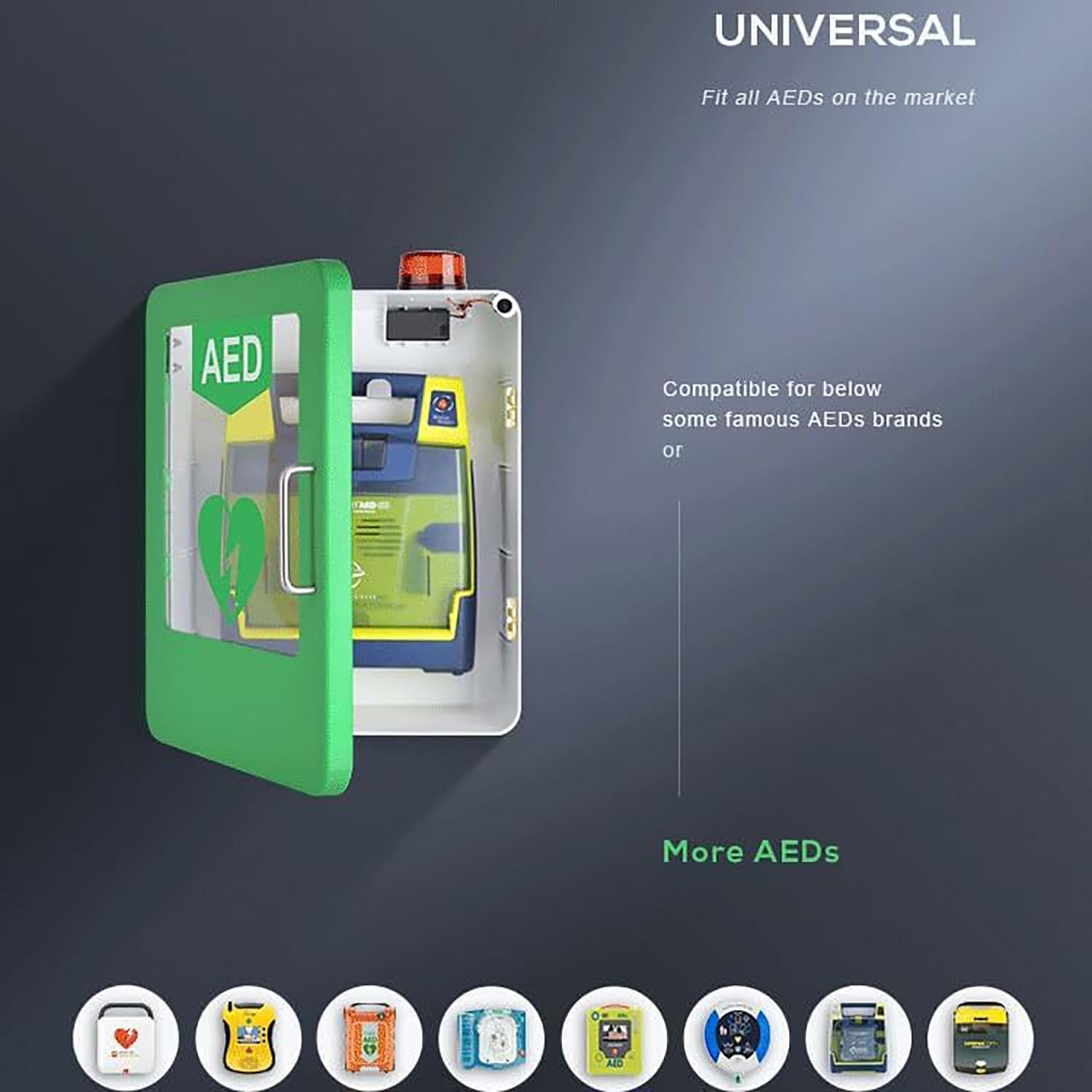 AED-Defibrillator-Aufbewahrungsschrank, an der Wand montierter Herz-Defibrillations-Alarmkasten aus Kunststoff, Erste-Hilfe-Schrank, Trennwandposition einstellbar, Doppelschaltersteuerung, für Heimk