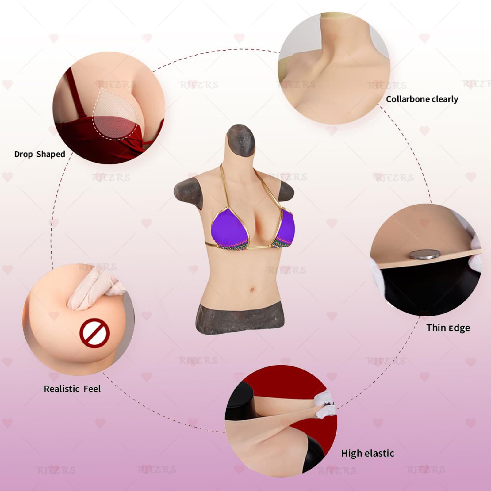 ProthèSes Mammaires en Silicone Plastron Demi-Corps Bonnet B-H Faux Rehausseur De Seins pour Travestis, Mastectomie, Transgenre,Cotton Color 2,B Cup