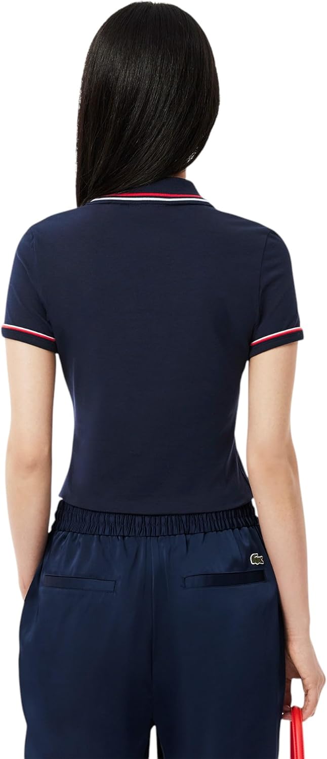 Lacoste Womens Seasonal Short Sleeve Slim Fit Contrast Collar & Sleeves Polo - Image 2