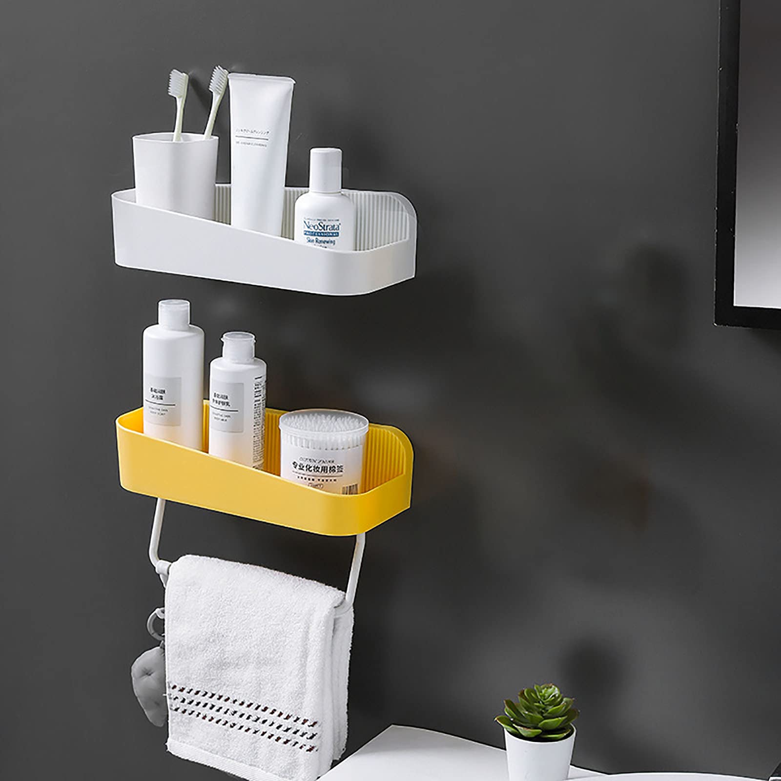 estantes de baño exquisitos Estante de baño montado en la Pared Estante de Almacenamiento de baño Estante de Ducha montado en la Pared Adhesivo para baño baño Cocina/Blanco