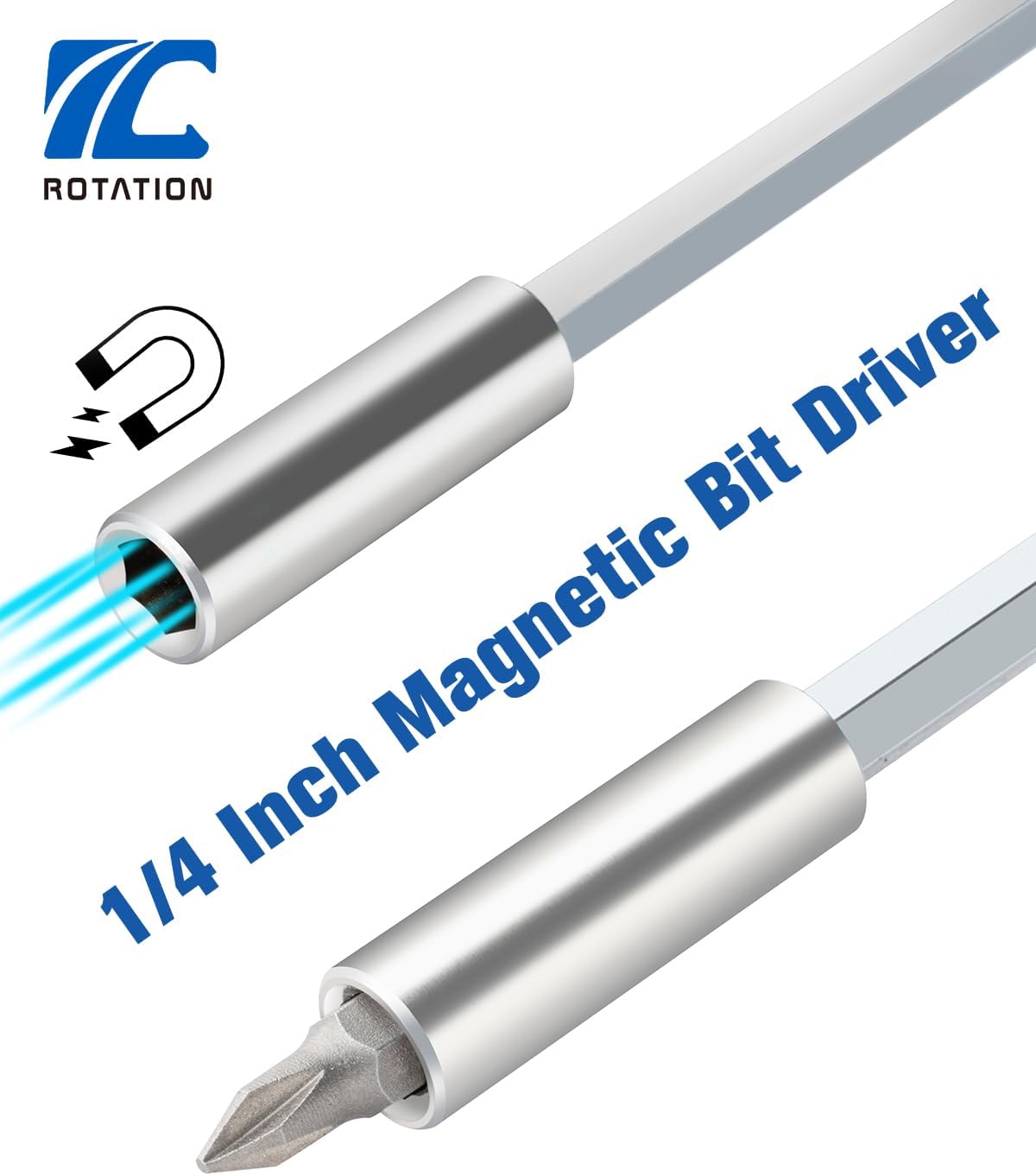 ROTATION 1/4 Inch Magnetic Bit Driver, Nut Driver with Non-slip Handle and Strong Magnet Tip, Screwdriver Handle for Holding Bits and Screws, 197mm/7.7 inch