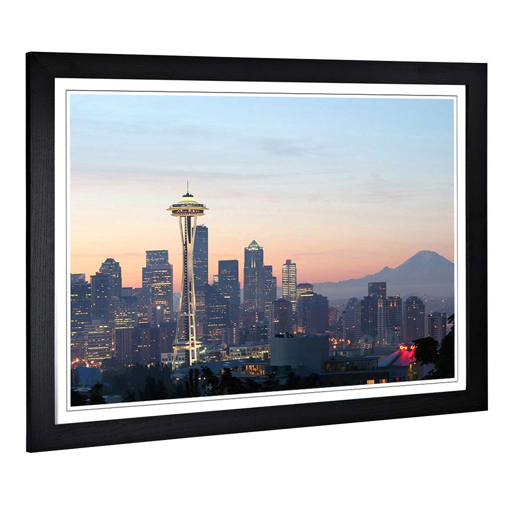 Big Box Art Framed Print of Washington Seattle Skyline USA 2 Design | Wall Art Picture | Home Decor for Kitchen, Living Room, Bedroom, Hallway, Black, A2 / 24.5x18 Inch / 62x45cm