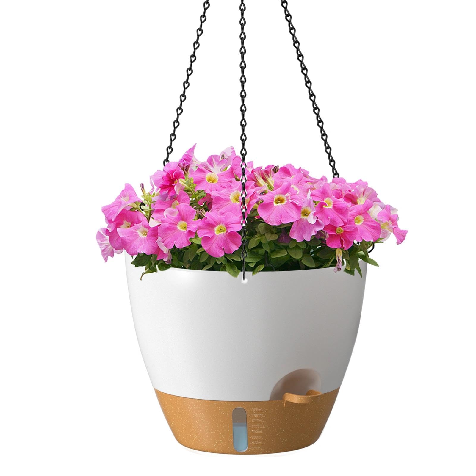 ZMTECH Pot de fleurs suspendu de 30,5 cm pour intérieur et extérieur – Pots de fleurs en plastique à arrosage automatique avec trous de drainage et soucoupe amovible (blanc)