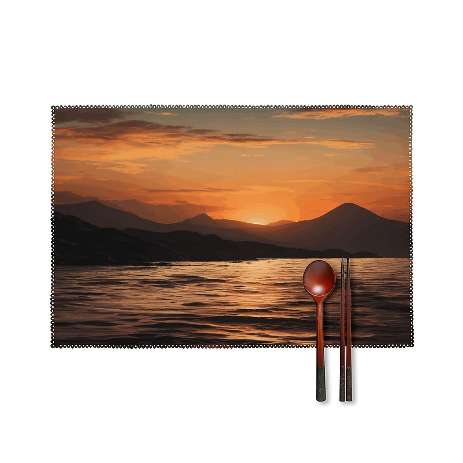 Mountain and Water at Sunset Placemats Set of 4 Heat Resistant Non-Slip Place Mats Reusable Dining Table Mats Canvas Place Mat Anti-Fading Waterproof Placemats for Dining Table Decor