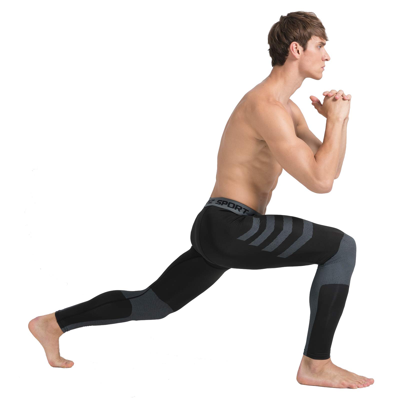 AMZSPORT Leggings a Compressione da Uomo Pantaloni Sportivi Freschi e Asciutti da Corsa Nuova Generazione