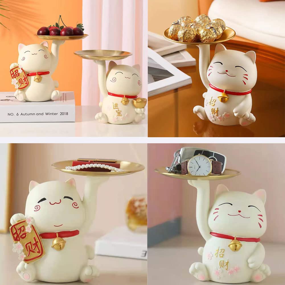 Amazon.co.jp: 猫の置物 招き猫 置物 玄関 収納 鍵置き トレー 置物 皿