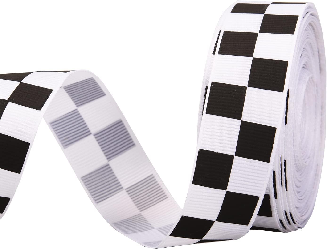 10 Yards Black and White Chequered Ribbon - 2.5 CM Wide Plaid Printed Police Racing Ribbon for Bows, Gift Wrapping, DIY Crafts