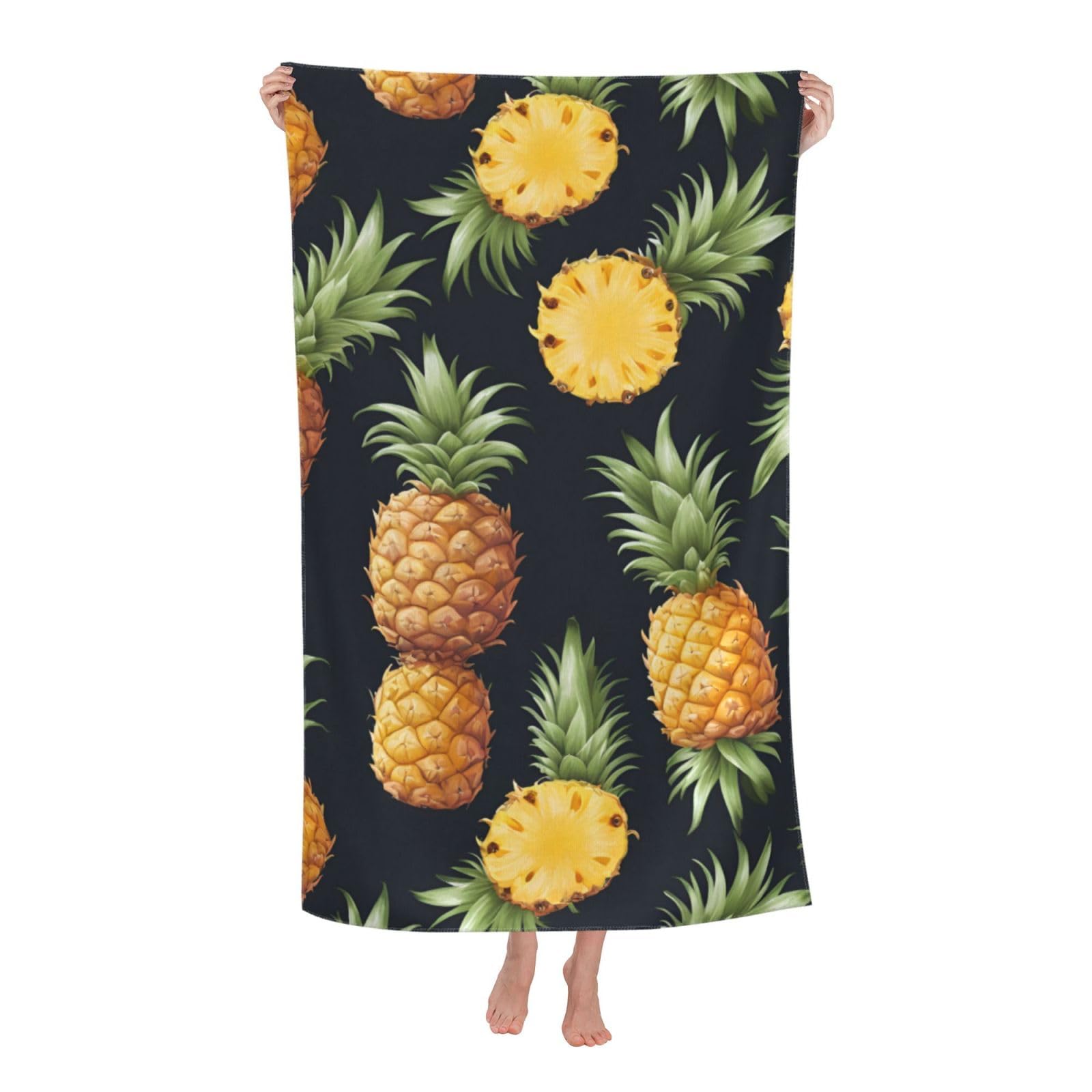 Pojknbv White Summer Pineapple Print Oversized Adult Beach Towel Quick-Dry Comfortable Lightweight Travel Pool Camping